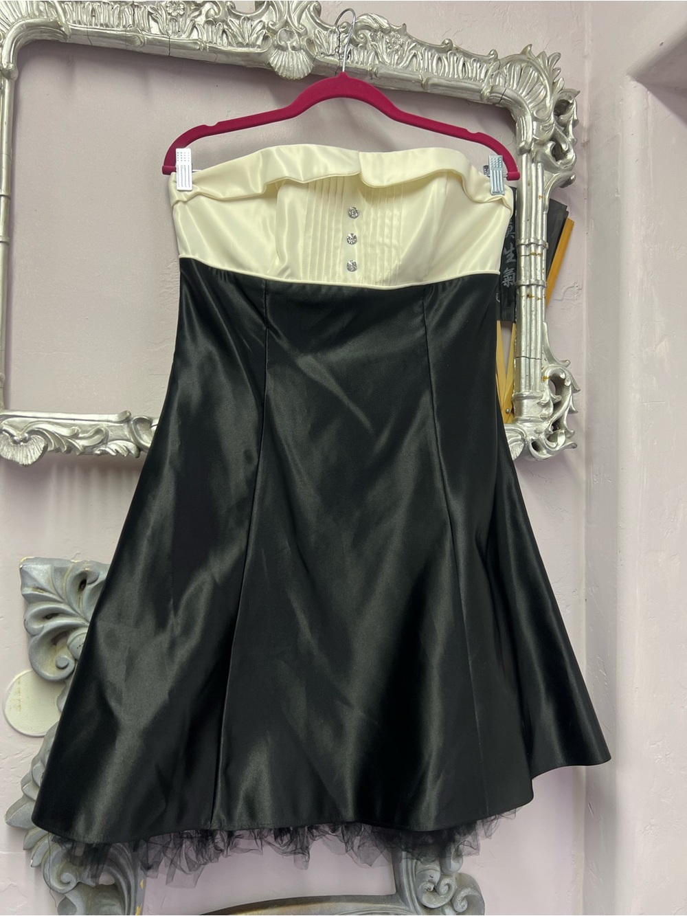 Jessica McClintock Black Satin Strapless Dress with Cream Bodice